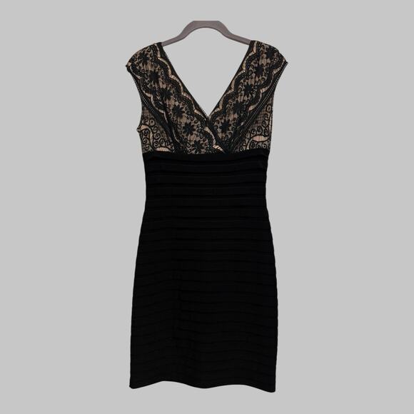 Adrianna Papell Dresses & Skirts - Adrianna Papell Midi Dress Size 8 Black Lace Cap Sleeves Cocktail Party Evening
